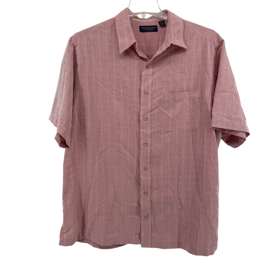 Roundtree & Yorke Pink SOFT Textured Plaid Short Sleeve Button Up‎ Shirt 2X Tall